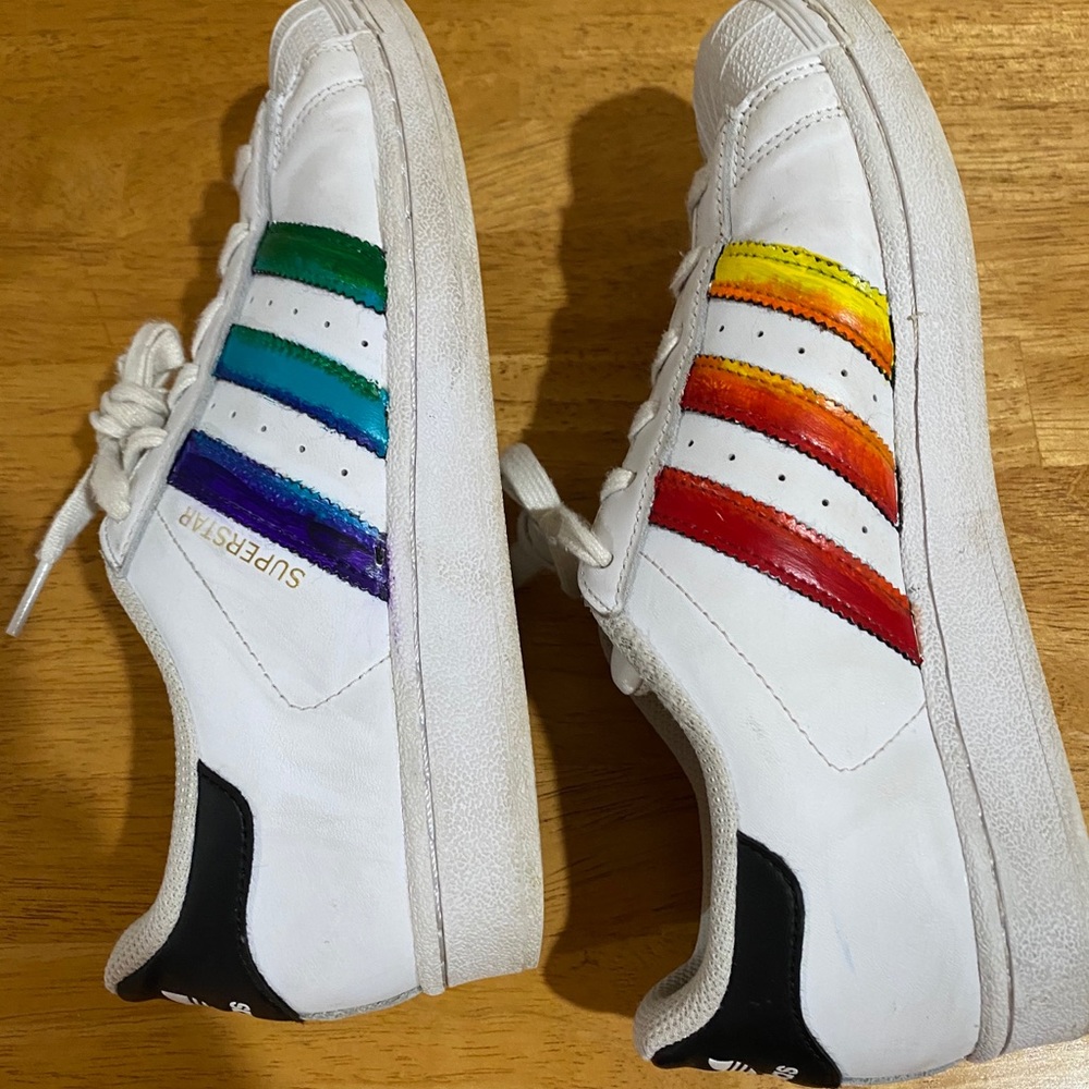Adidas Superstars that I painted and sealed.